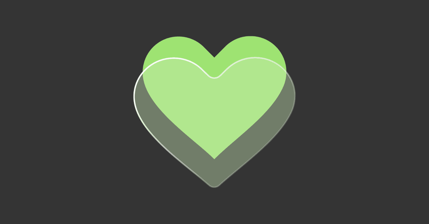 Black background with green heart icon.