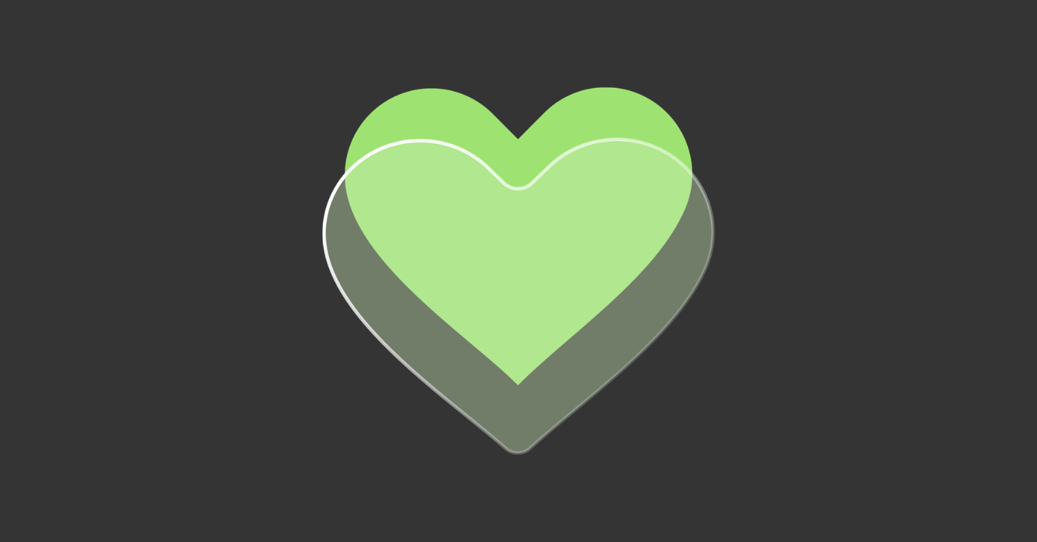 Black background with green heart icon.